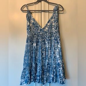 Olivaceous Navy and White Patterned Mini Dress